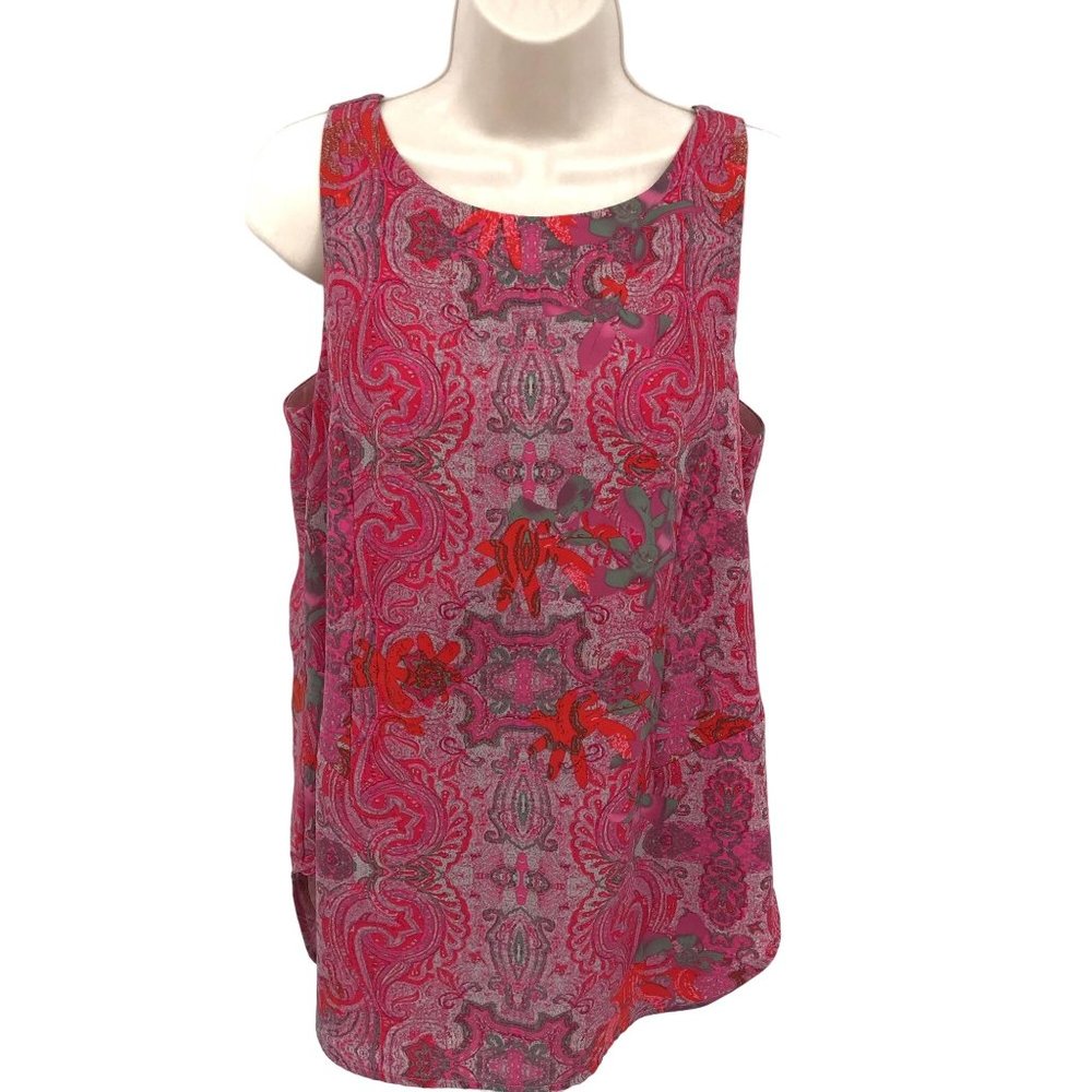 Cabi Womens Pink Paisley Print Scoop Neck Lined Chiffon Tank Size  S